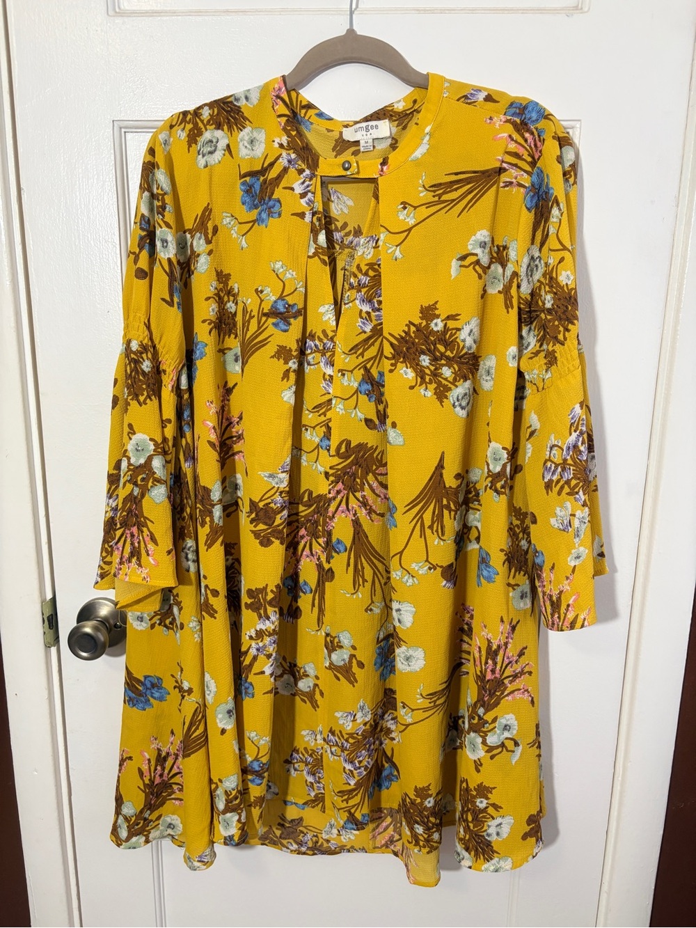 Umgee Mustard Floral Long Sleeve Swing Dress